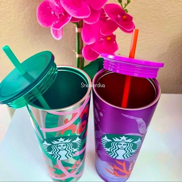 💚Starbucks stainless steel coral/jungle tumblers - Picture 2 of 2
